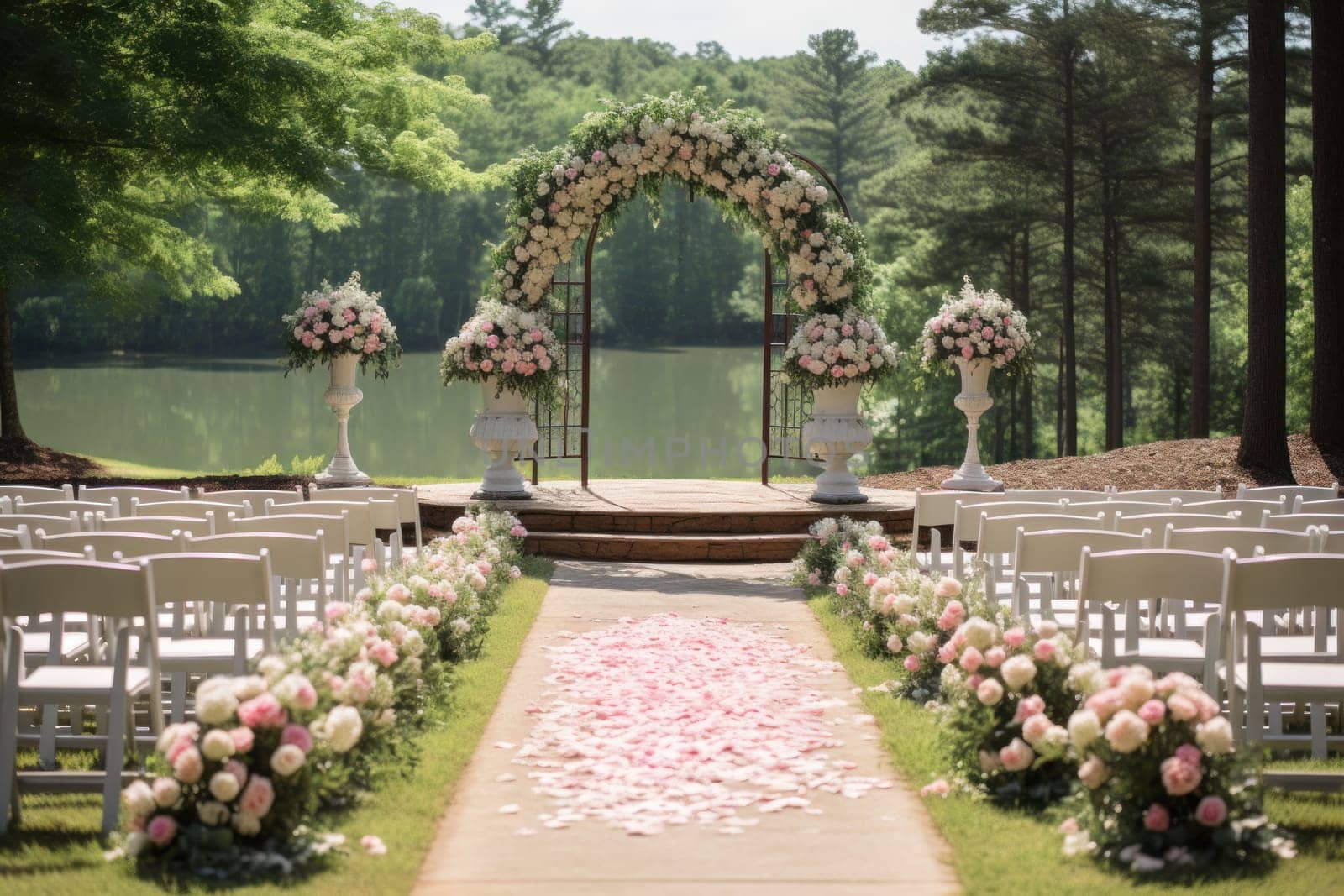 Backdrop wedding ceremony Outdoors. Generative AI.