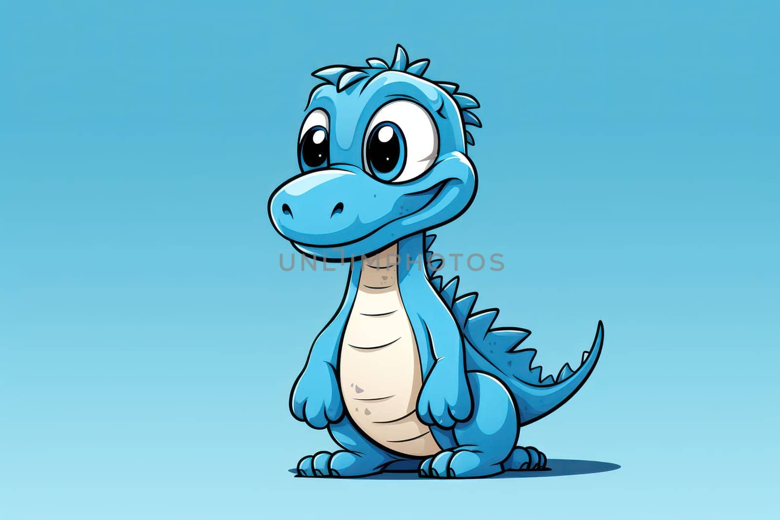 Cute Cartoon Dino: Fun and Friendly Jurassic Reptile Smiling in a Colorful African Landscape by Vichizh