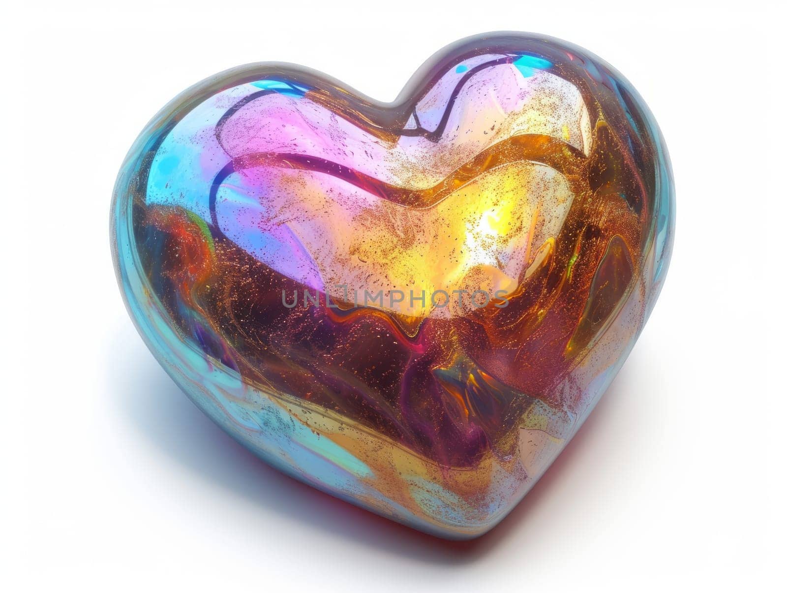 Opal Iridescent 3D Heart Icon. Glossy Neon Raindow Heart Shape. by iliris