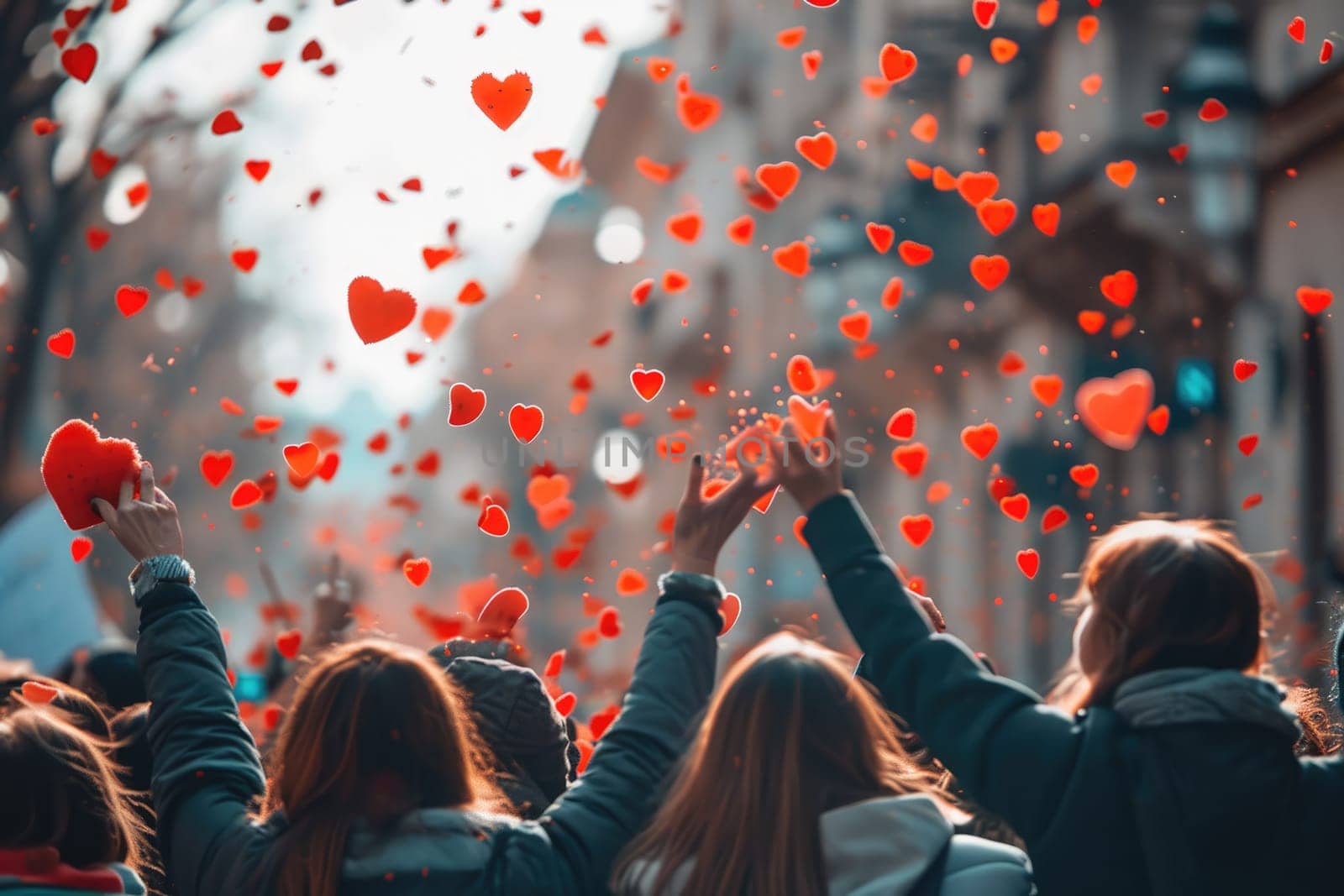 people on the street celebrate valentines day with love and joy pragma