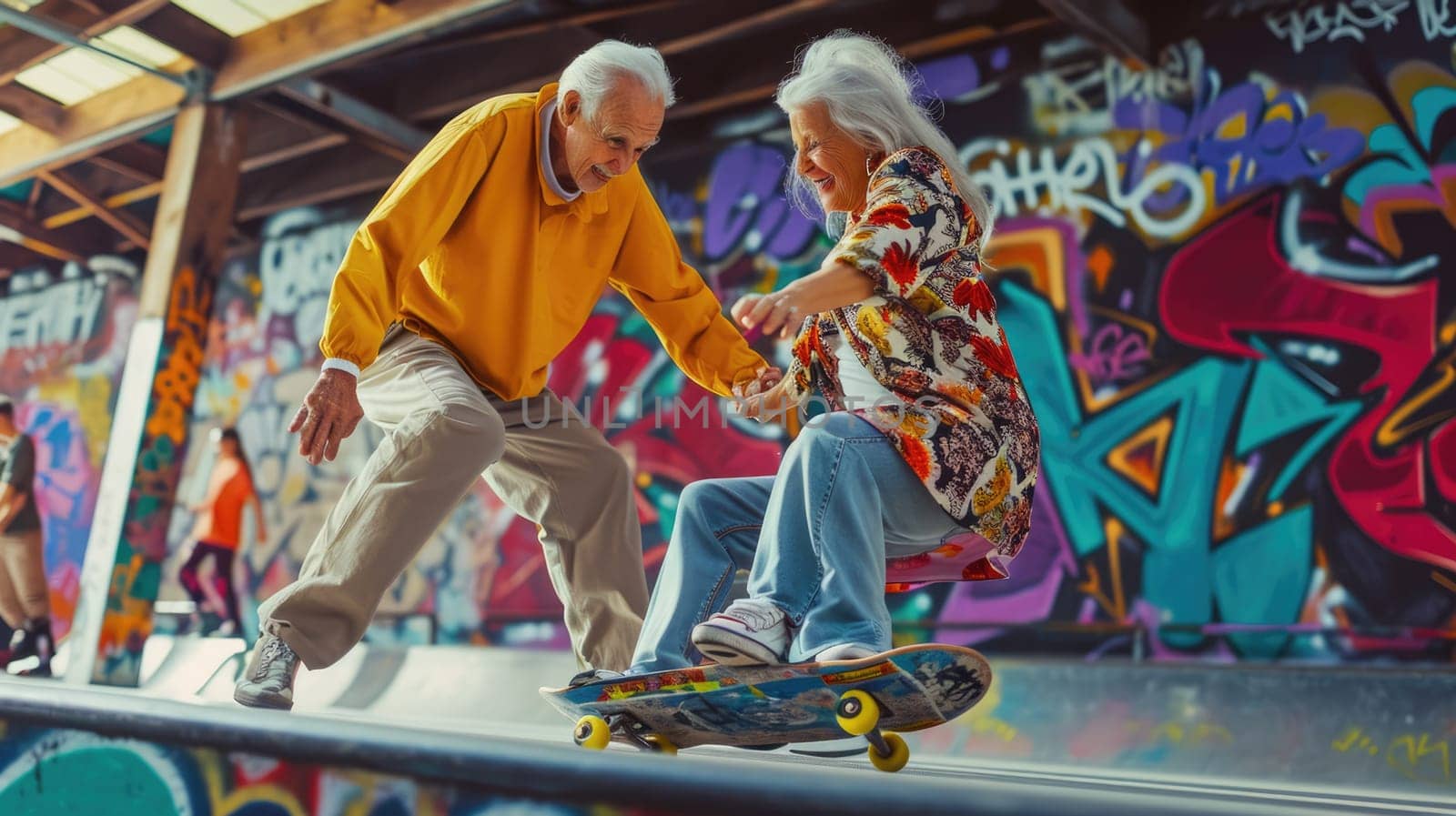 senior couple play in skateboard park pragma by biancoblue