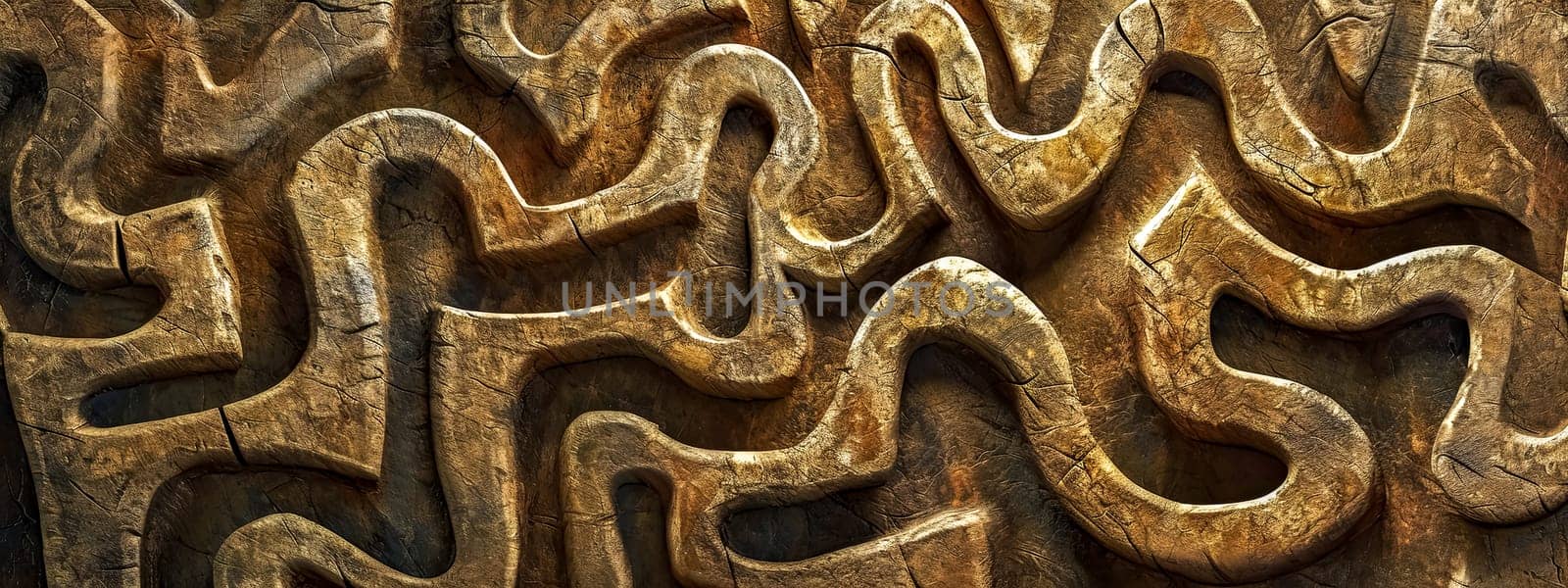 maze-like pattern engraved into a stone surface, with intricate twists and turns that give the impression of an ancient labyrinth carved by time.