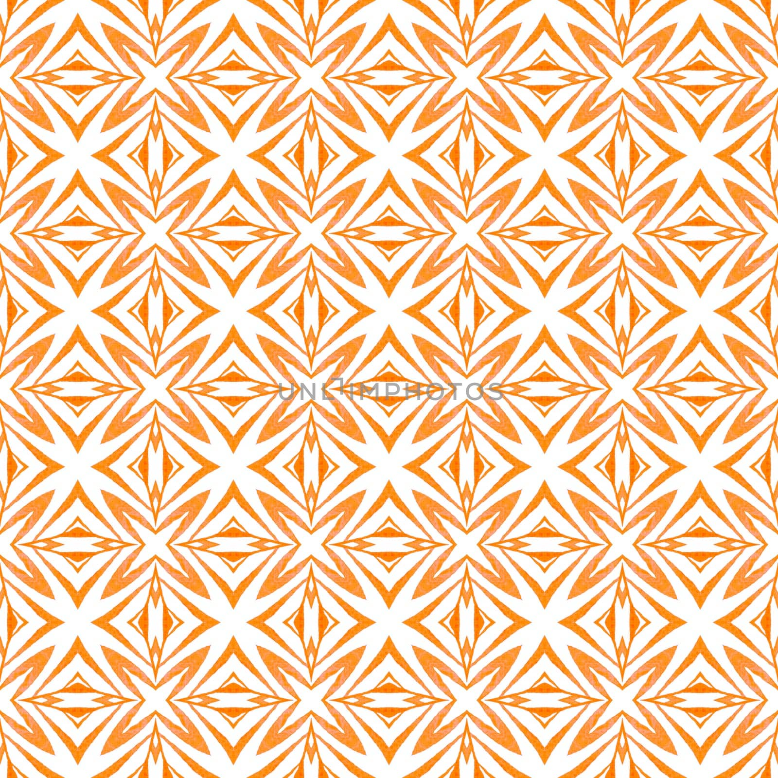 Watercolor medallion seamless border. Orange posh boho chic summer design. Textile ready bizarre print, swimwear fabric, wallpaper, wrapping. Medallion seamless pattern.