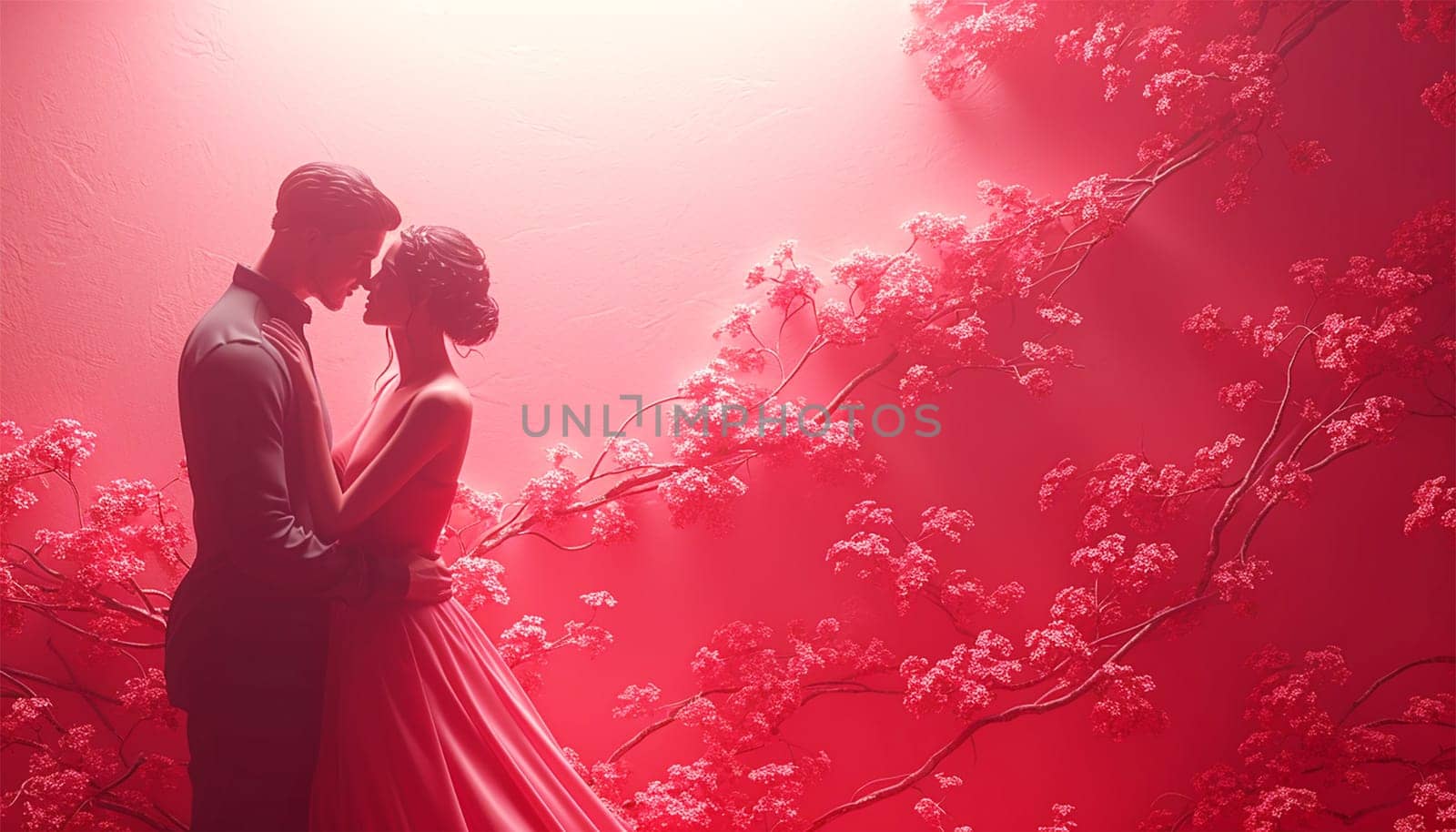 Love,tenderness and romantic feeling concept. Happy Valentine's Day. Young couple in love holding a red heart, Cute animation copy space by Annebel146