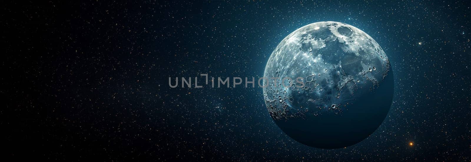 Universe space milky way galaxy with moon. The infinite deep space cosmos. Grainy texture and soft-focus background. Night sky Milky way with full Moon and universe. Copy space Space for text web banner