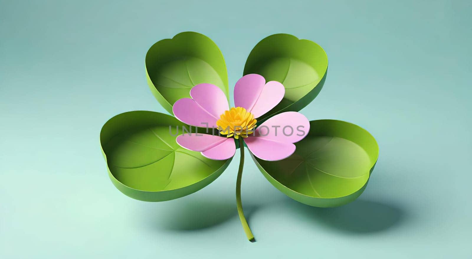 Clover with flowers on background. 3d illustration.3d render of four leaf clover with flower .clover leaf with flower.