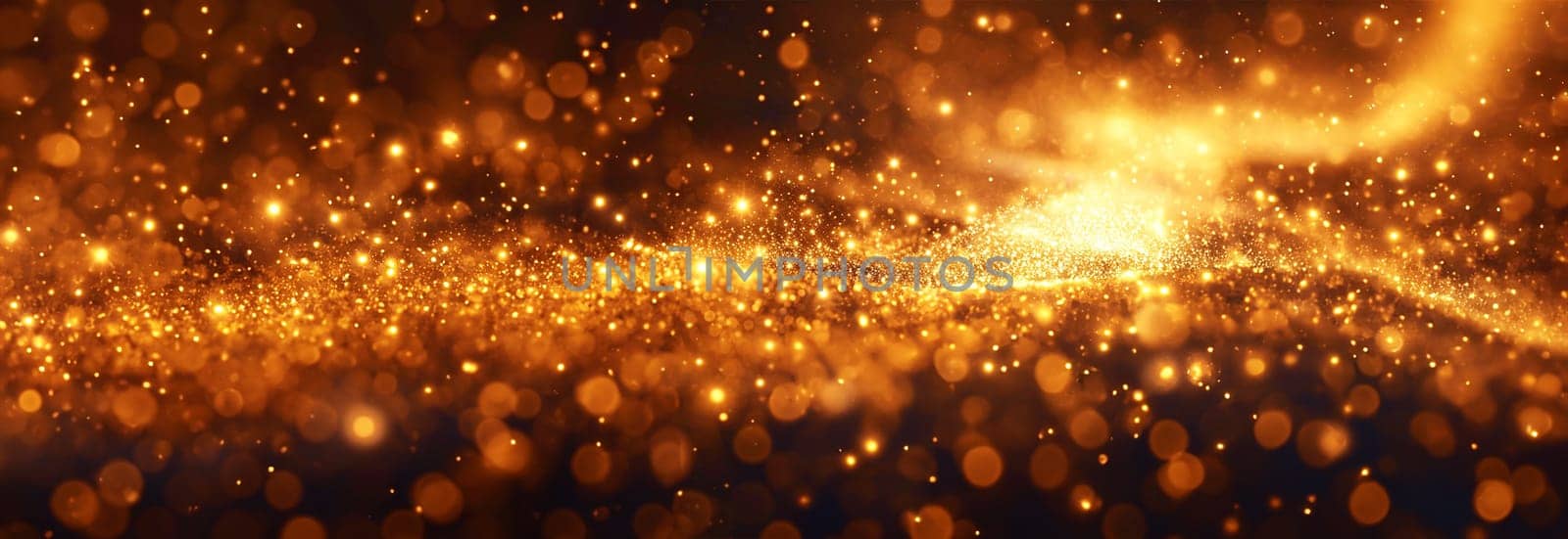 Web banner Gold sparkling glitter lights bokeh background. Abstract glitter lights background. de-focused Copy space. Festove, celebrationn design by Annebel146