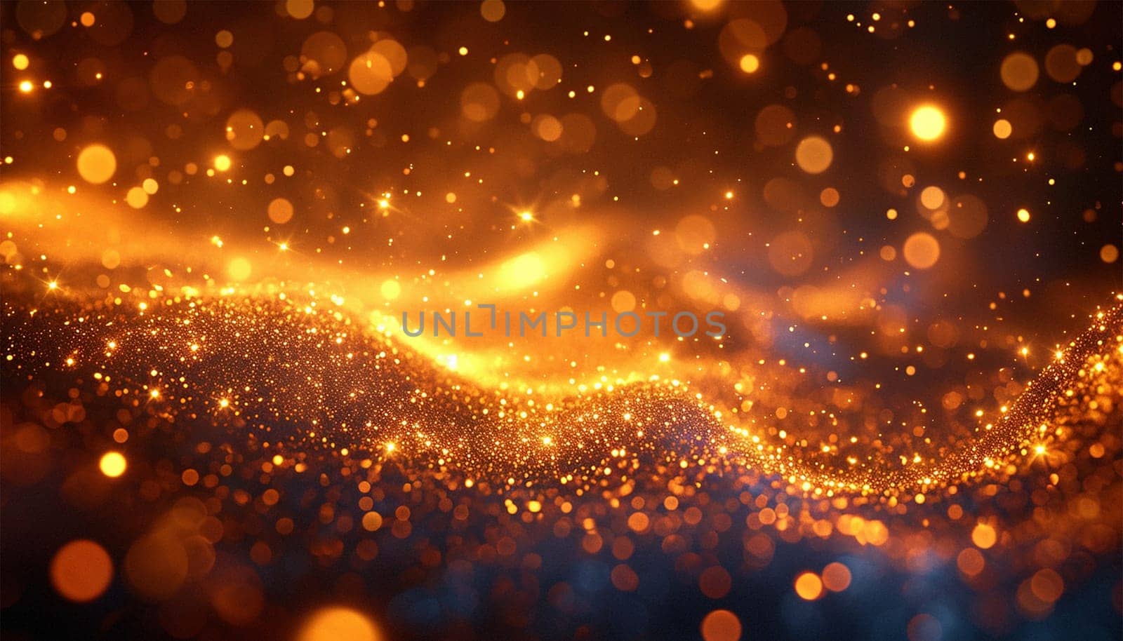 Gold sparkling glitter lights bokeh background. Abstract glitter lights background. de-focused Copy space. Festove, celebrationn design Space for text