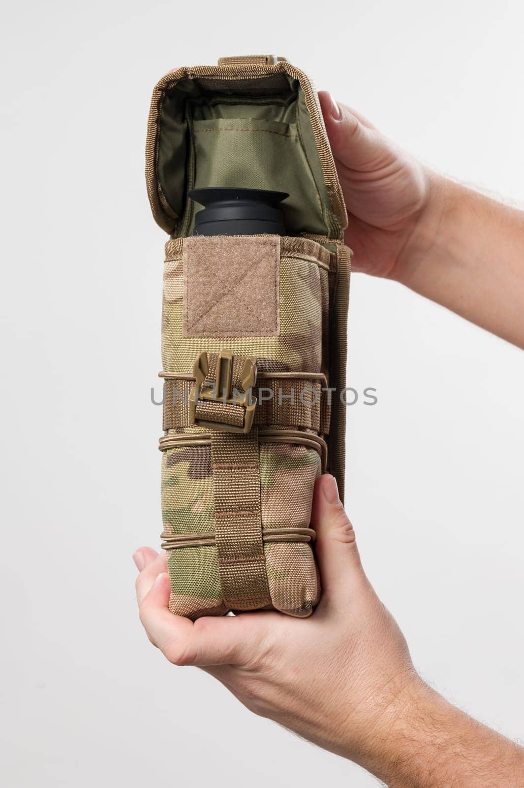 Bag - pixel military style case for monocular storage isolated on white background.