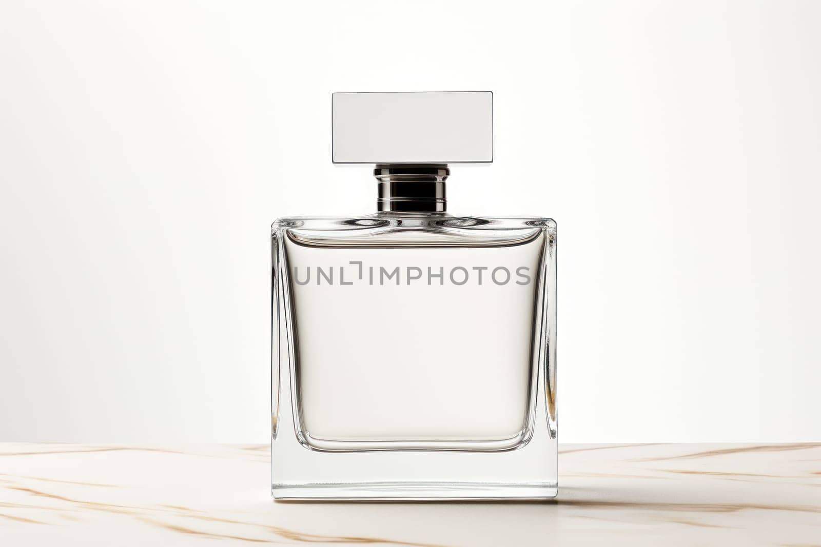 Mockup empty blank perfume bottle glass white. Generative AI.