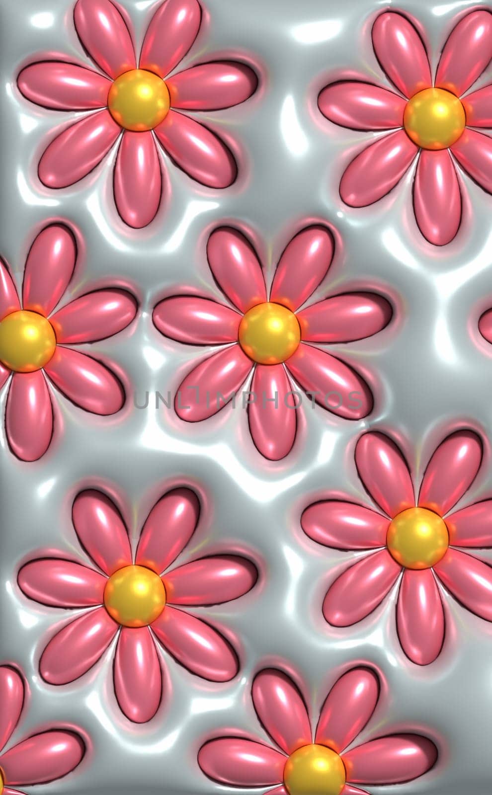 Pink flowers on a gray background, 3D rendering illustration