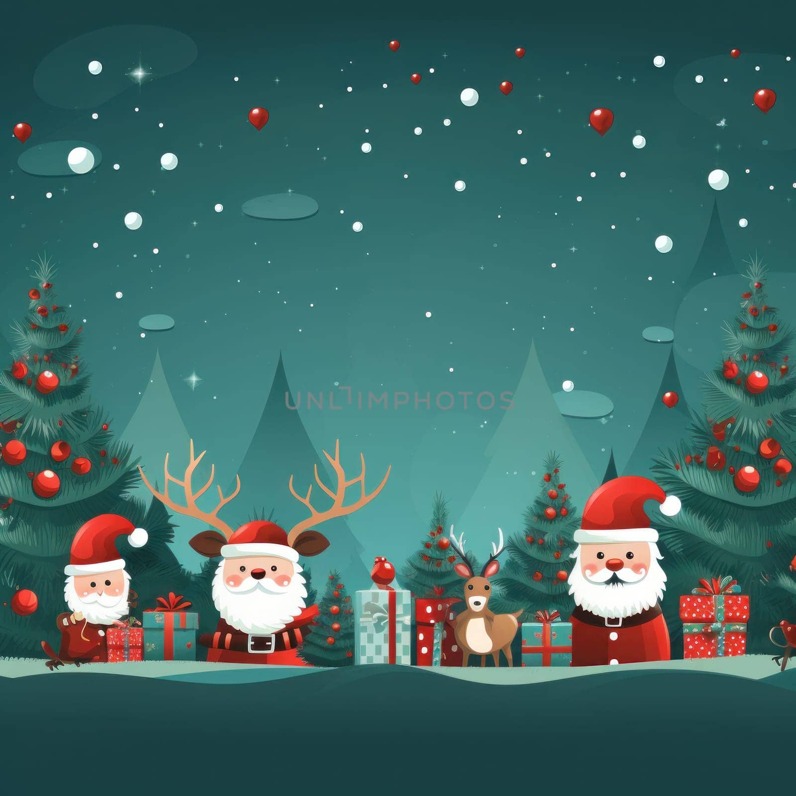 Cute illustration for Christmas banner with blank space for text. Generative AI.