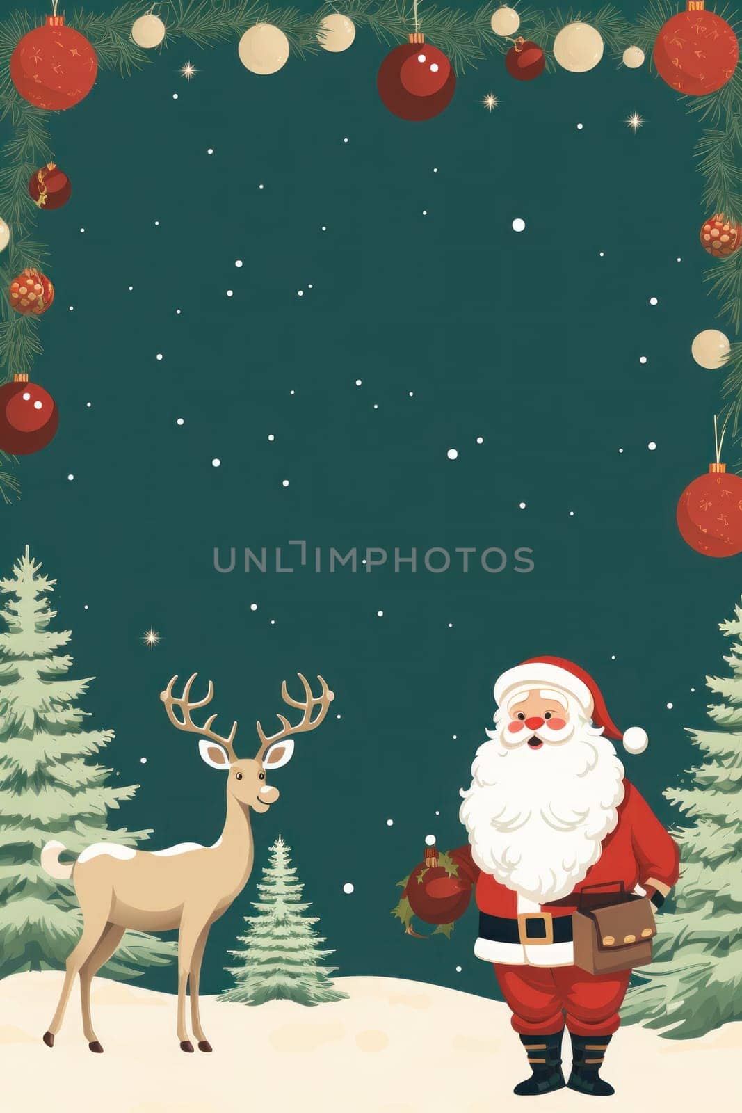 Cute illustration for Christmas banner with blank space for text. Generative AI by golfmerrymaker