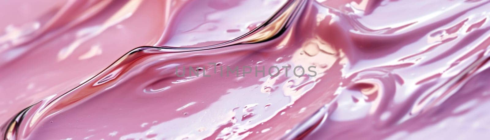 Glossy purple fluid texture with reflective highlights, perfect for beauty and skincare ads, artistic backgrounds, or luxury product visuals. Close up view. Panoramic banner. Generative AI