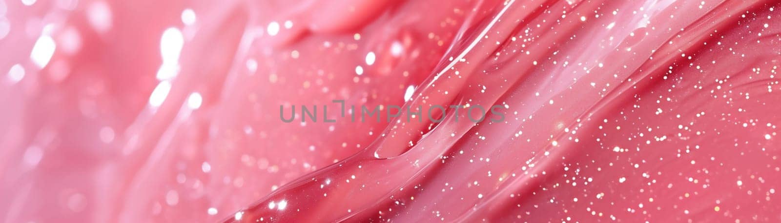 Gleaming pink cosmetic gel texture, ideal for beauty ads, skincare branding, or as a vibrant background in health, fashion and wellness design projects. Close up view. Panoramic banner. Generative AI. by creativebird