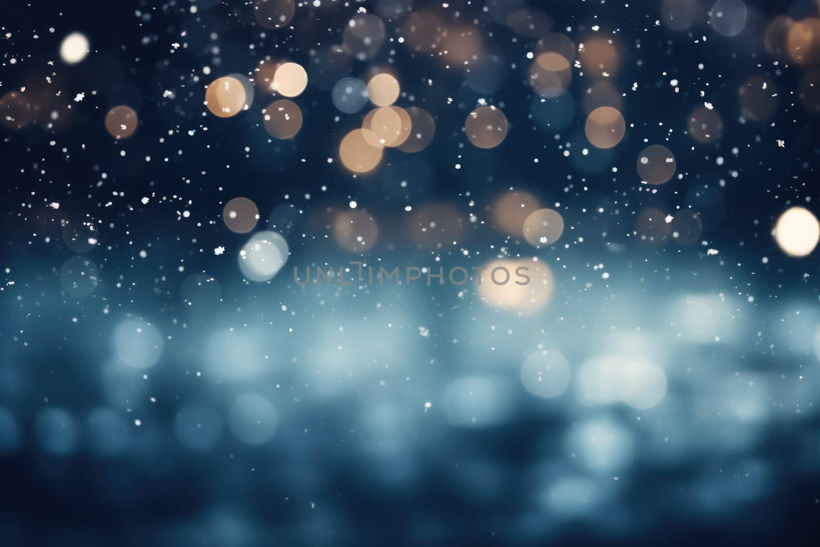 Moody christmas snow and light bokeh backgroud. Generative AI by golfmerrymaker