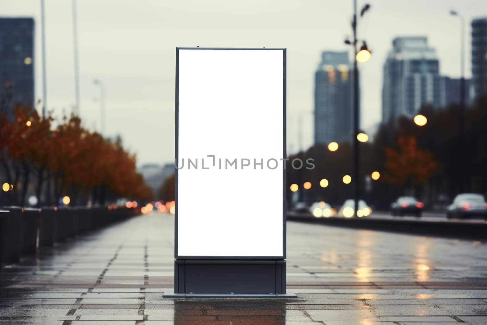 Outdoor ad mockup fully blurred background. Generative AI.