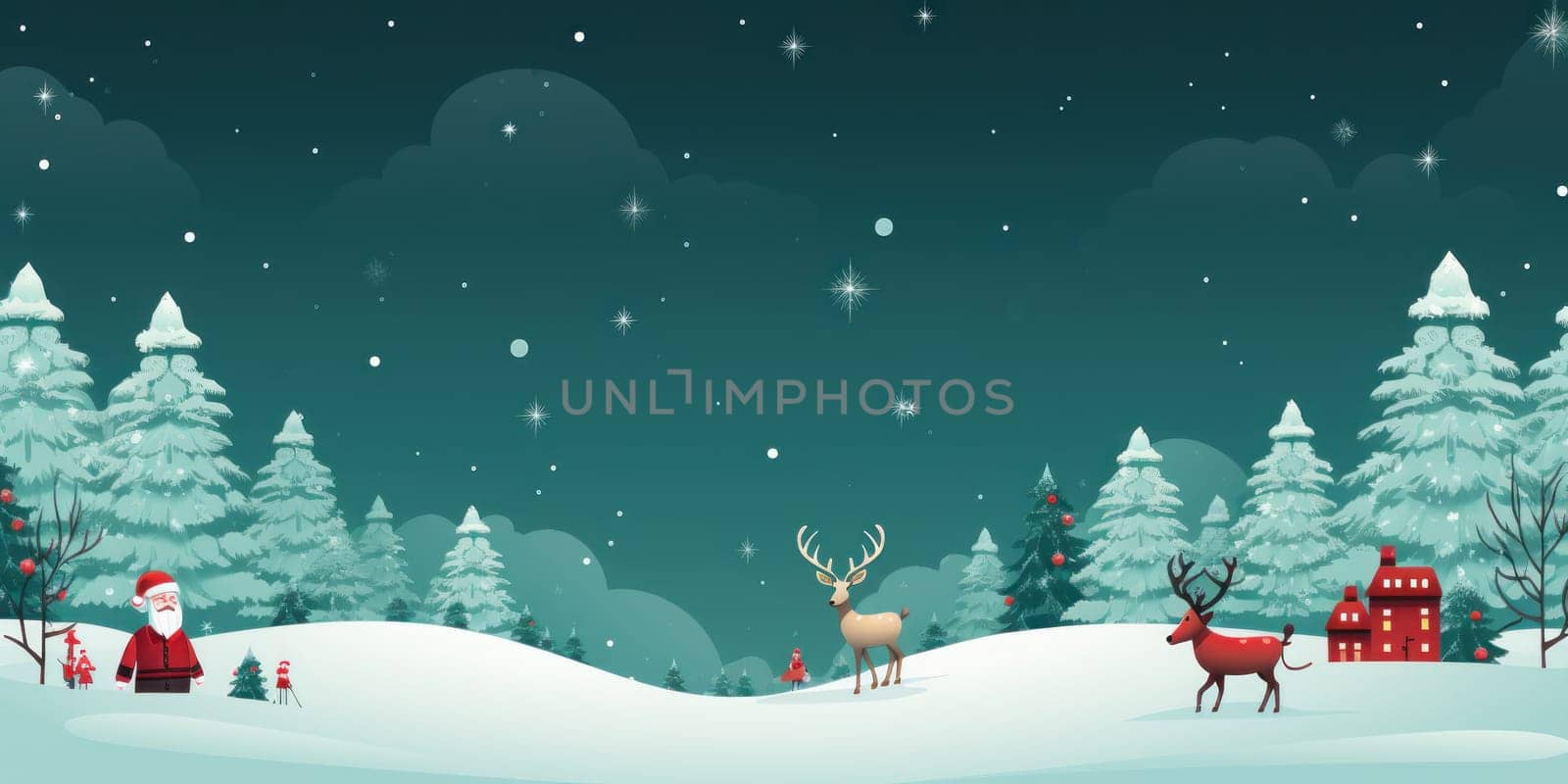 Cute illustration for Christmas banner with blank space for text. Generative AI.