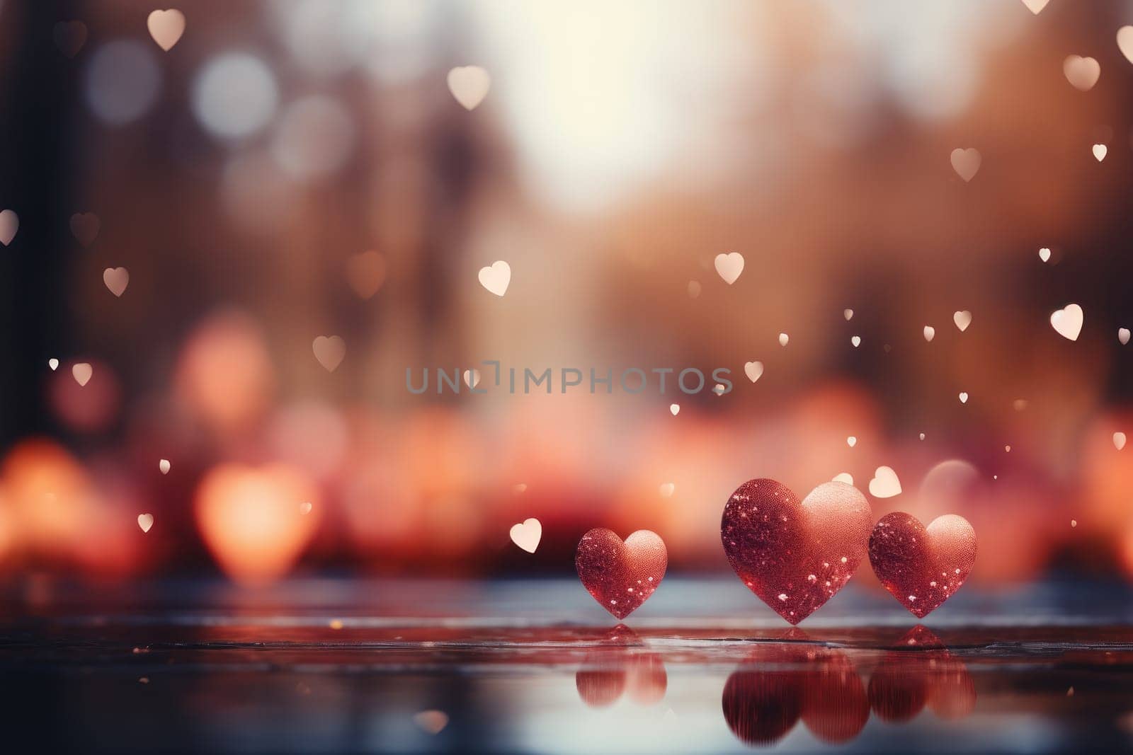 Saint valentine day greeting card bokeh blur background. Generative AI.