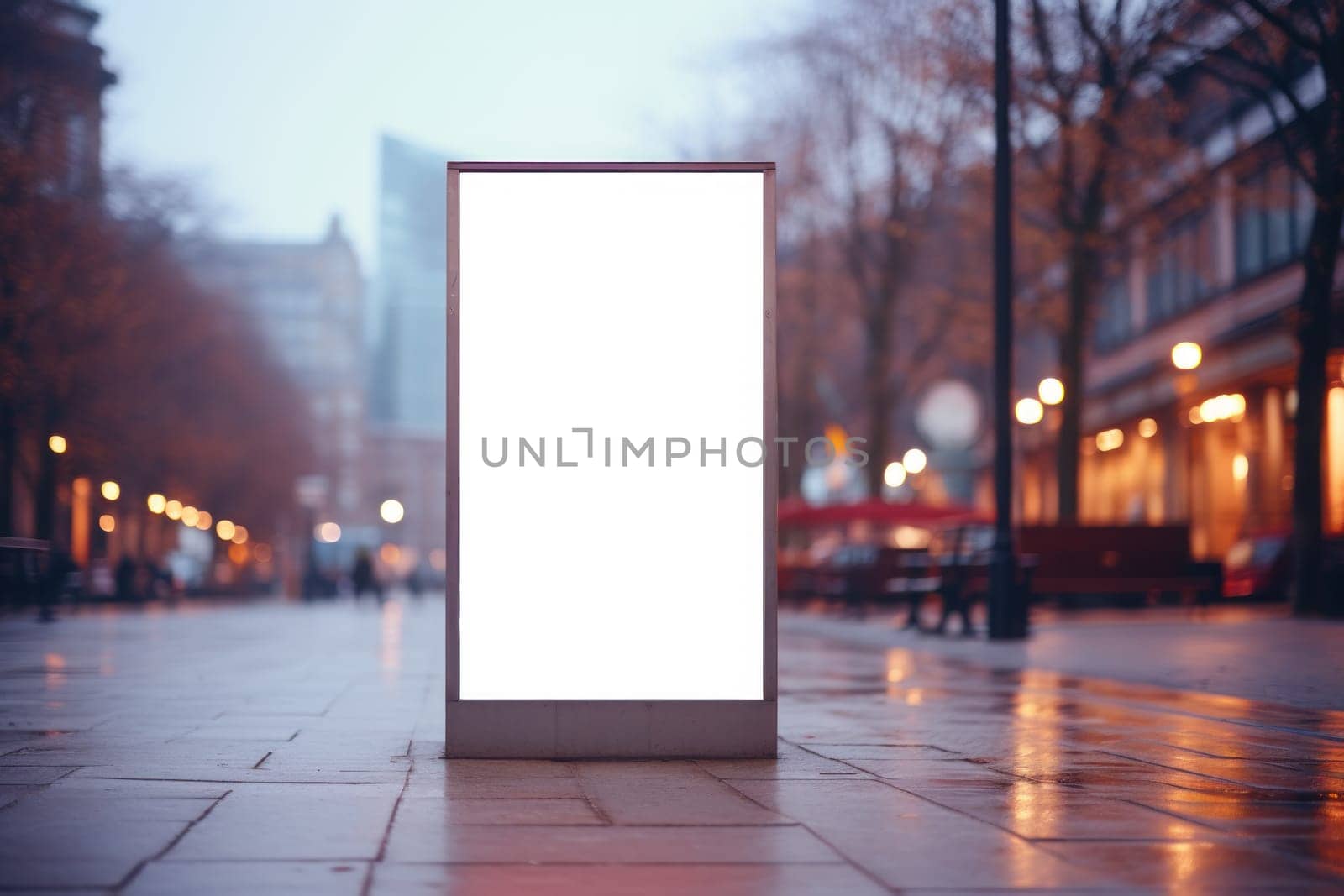 Outdoor ad mockup, fully blurred background. Generative AI.