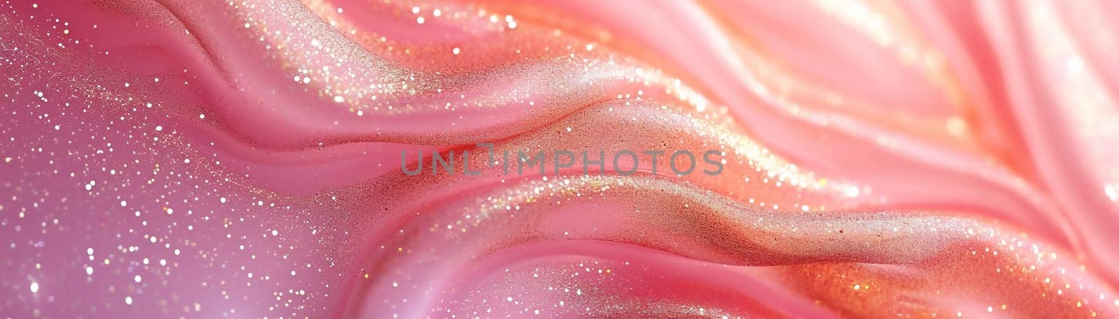 Gleaming pink cosmetic gel texture, ideal for beauty ads, skincare branding, or as a vibrant background in health, fashion and wellness design projects. Close up view. Panoramic banner. Generative AI