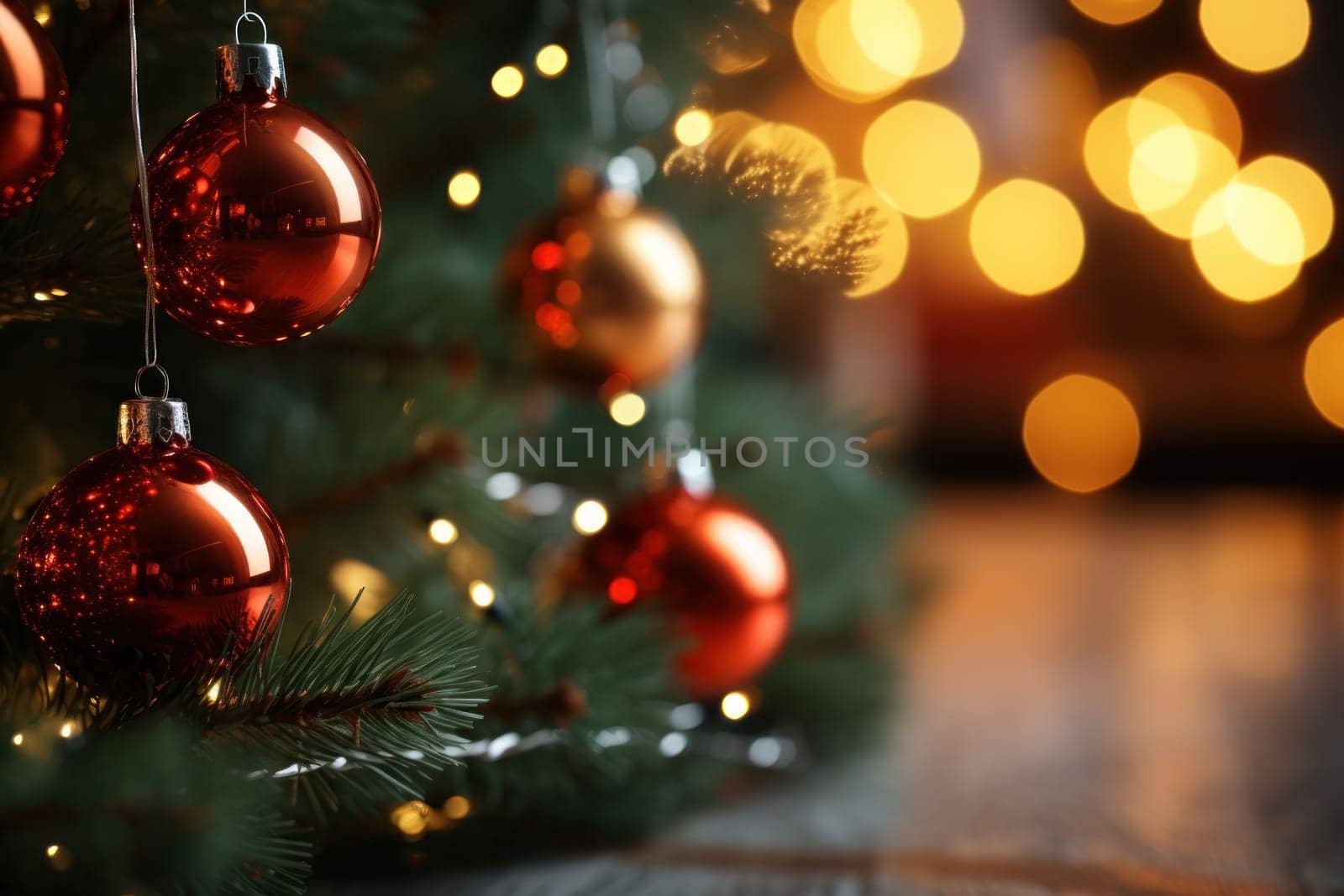 Christmas winter blurred background. Xmas tree with snow. Generative AI by golfmerrymaker