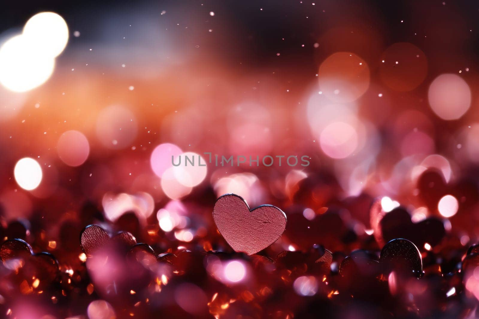 Saint valentine day greeting card bokeh blur background. Generative AI.