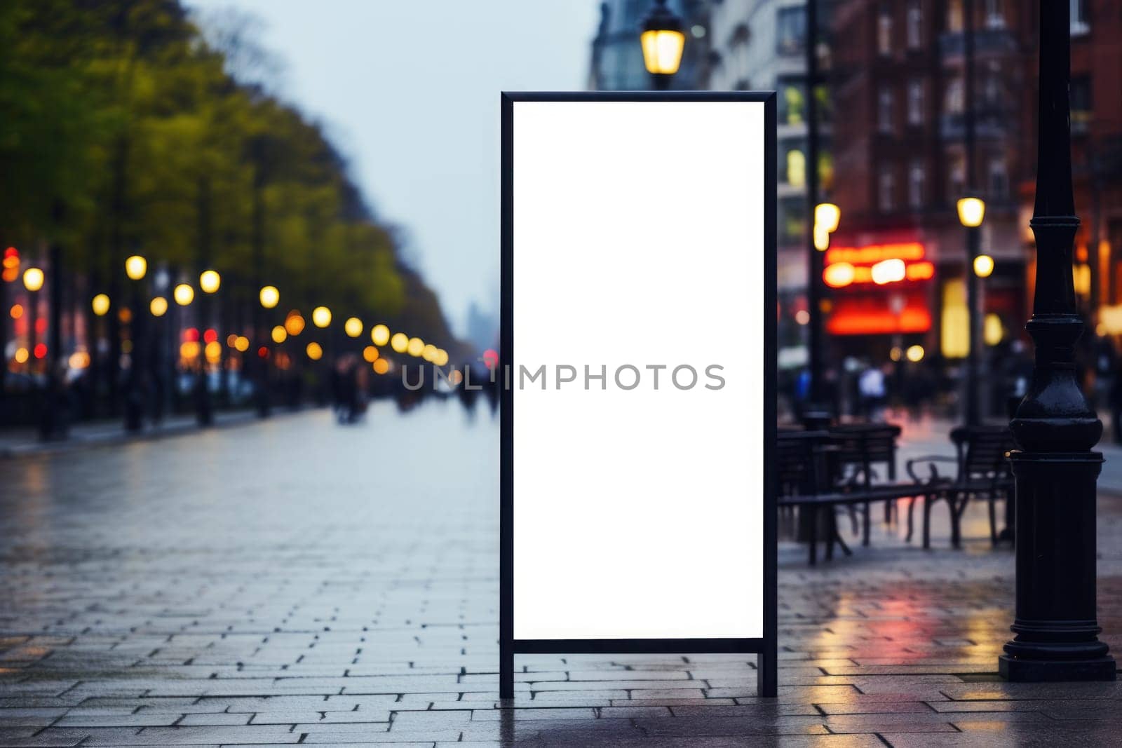 Outdoor ad mockup, fully blurred background. Generative AI by golfmerrymaker