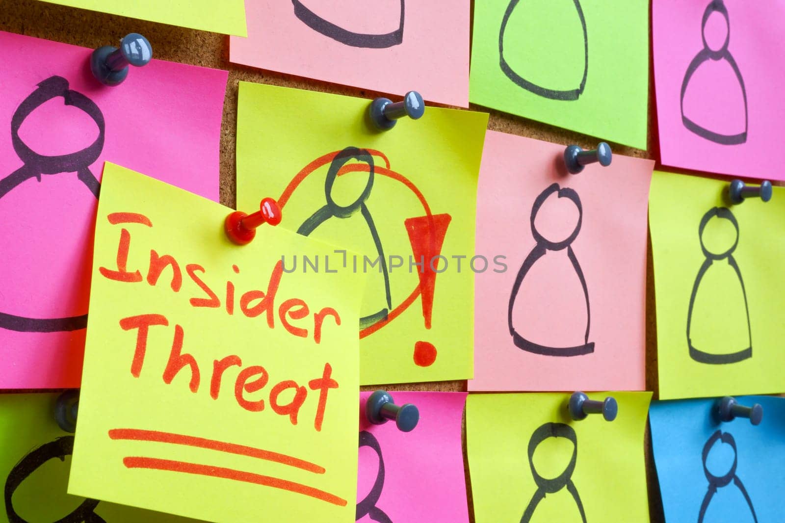 Pinned figures and a sticker with the words insider threat. by designer491