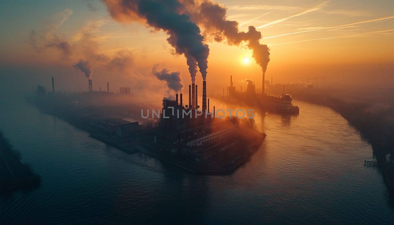 Power plant in the city. Industrial chimneys from factory. Metallurgy blue sky. Metallurgical industrial factory. Poisoned air. Epic pollution of nature. Toxic substances. smoke moving