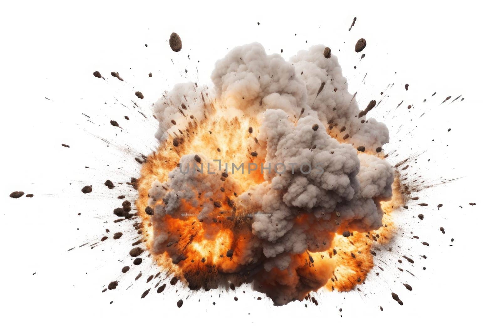 explosions and real isolated on white background. Generative AI.