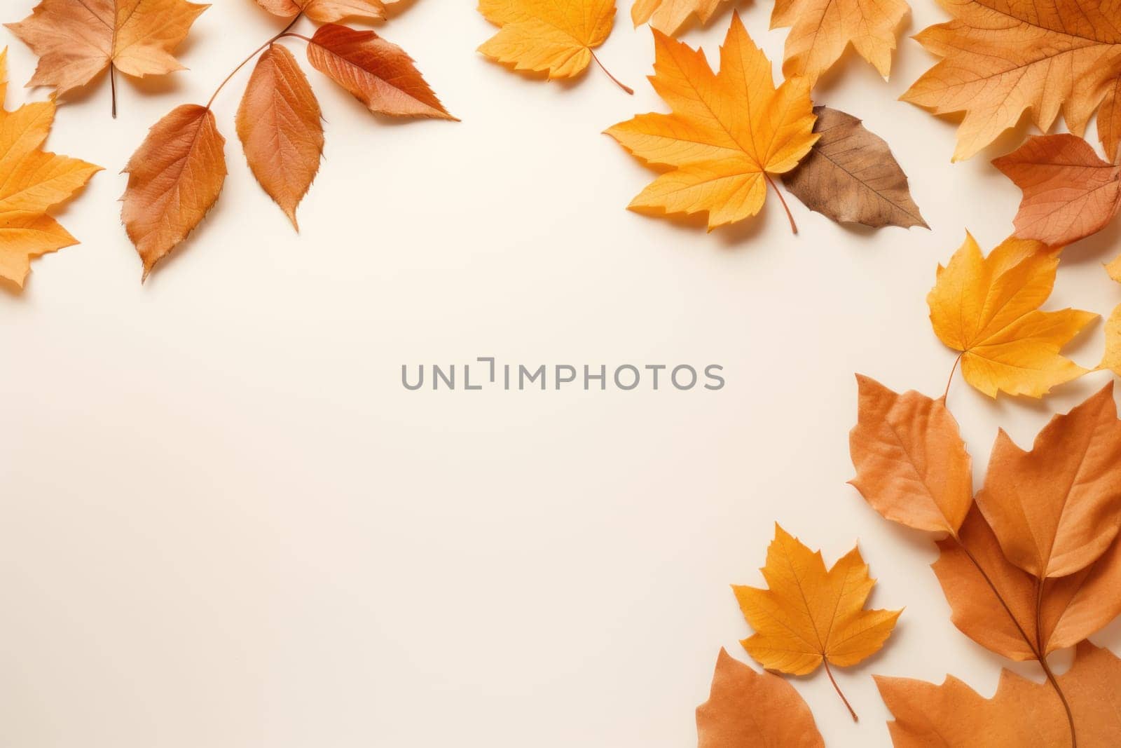 Autumn leaves on a white background With space for text. Generative AI by golfmerrymaker