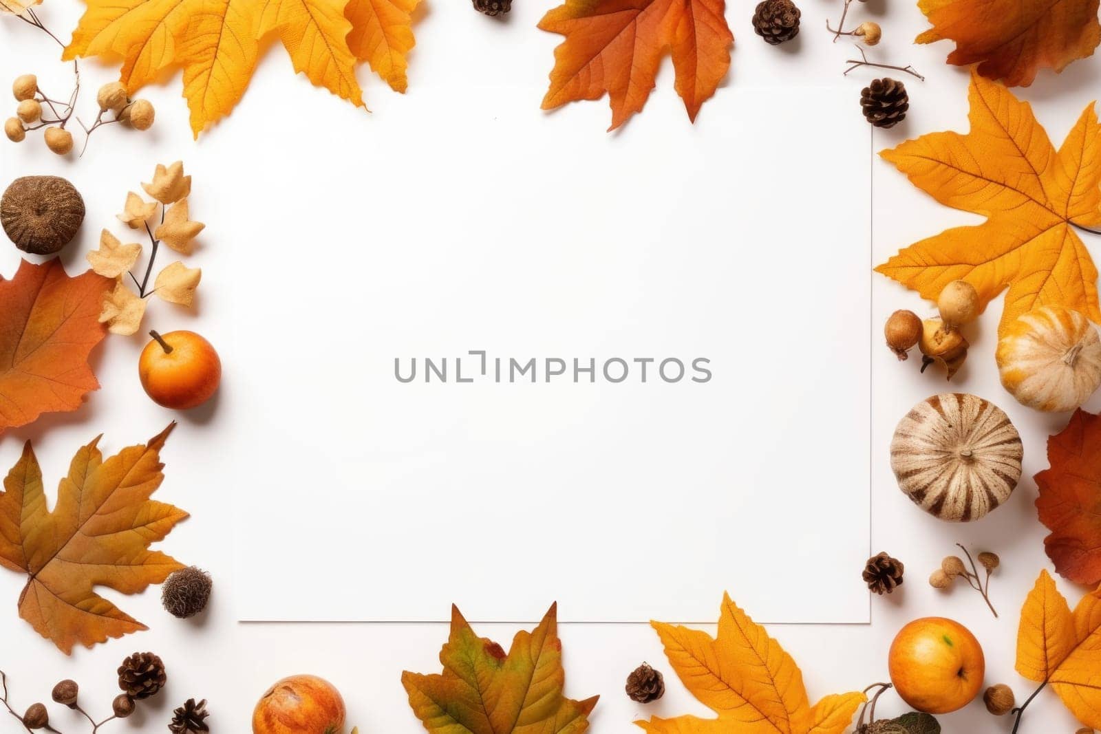 Autumn leaves on a white background With space for text. Generative AI.