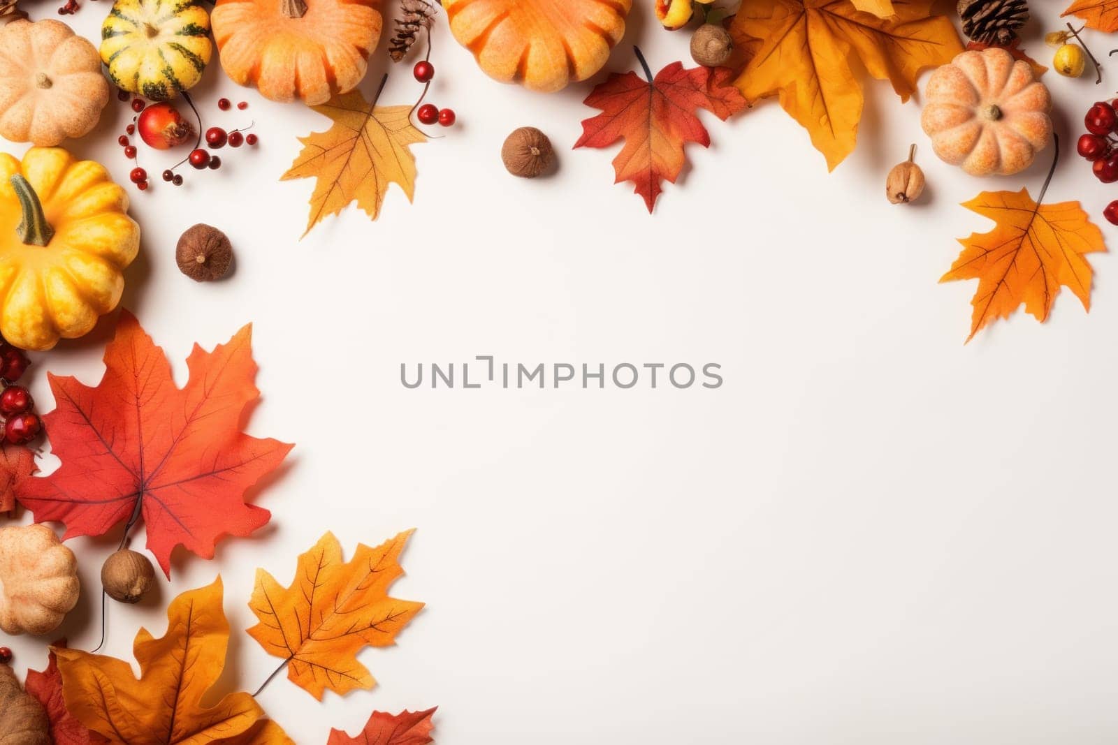 Autumn leaves on a white background With space for text. Generative AI by golfmerrymaker