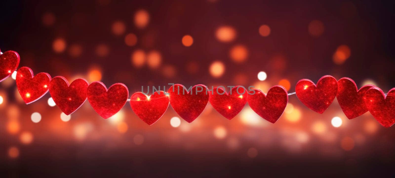Valentine's Day Heart Garland Against Bokeh Backdrop by andreyz
