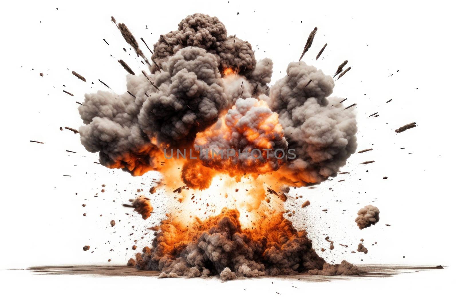 explosions and real isolated on white background. Generative AI.