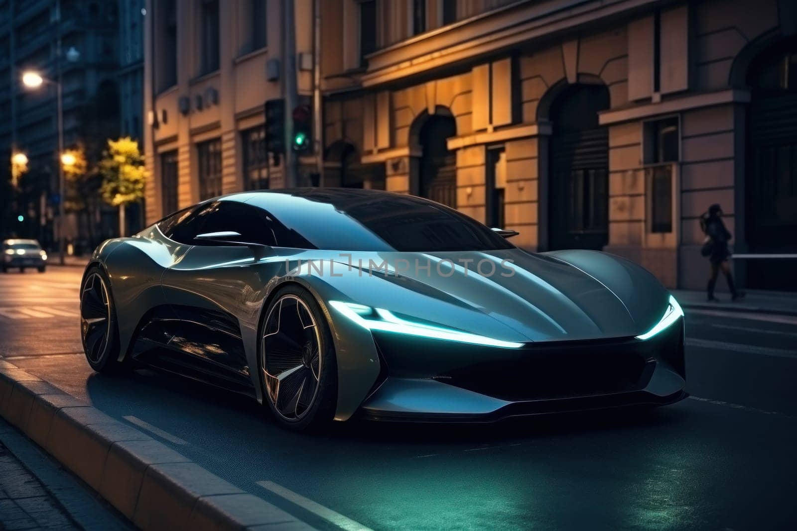 Futuristic sports super concept EV car. Generative AI by golfmerrymaker