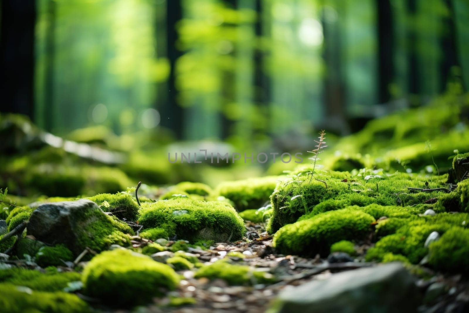 Beautiful Bright Green on the floor in the forest. Generative AI by golfmerrymaker