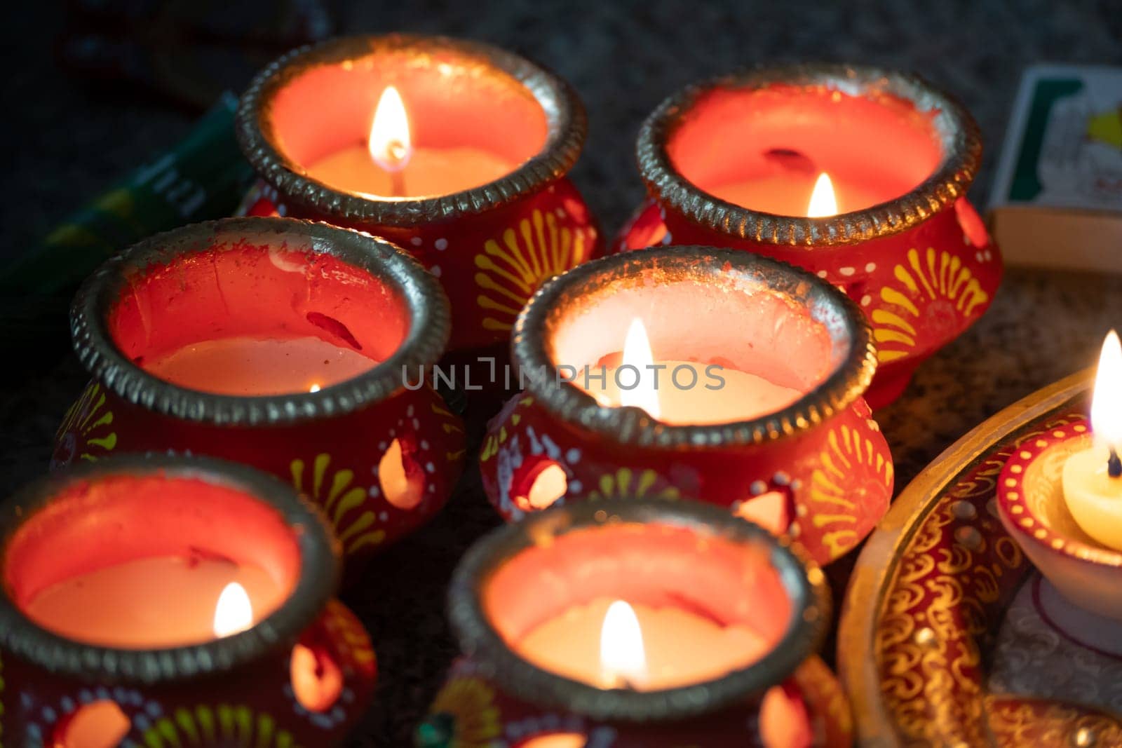 beautifully decorated diyas lit on the eve of diwali and the Ram temple Pran Pratishtha consecration celebrated across India and globally by hindu devotees