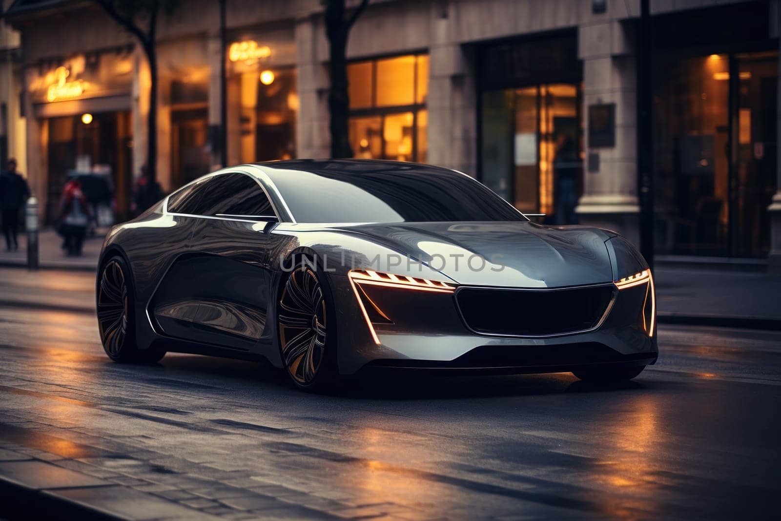 Futuristic sports super concept EV car. Generative AI.