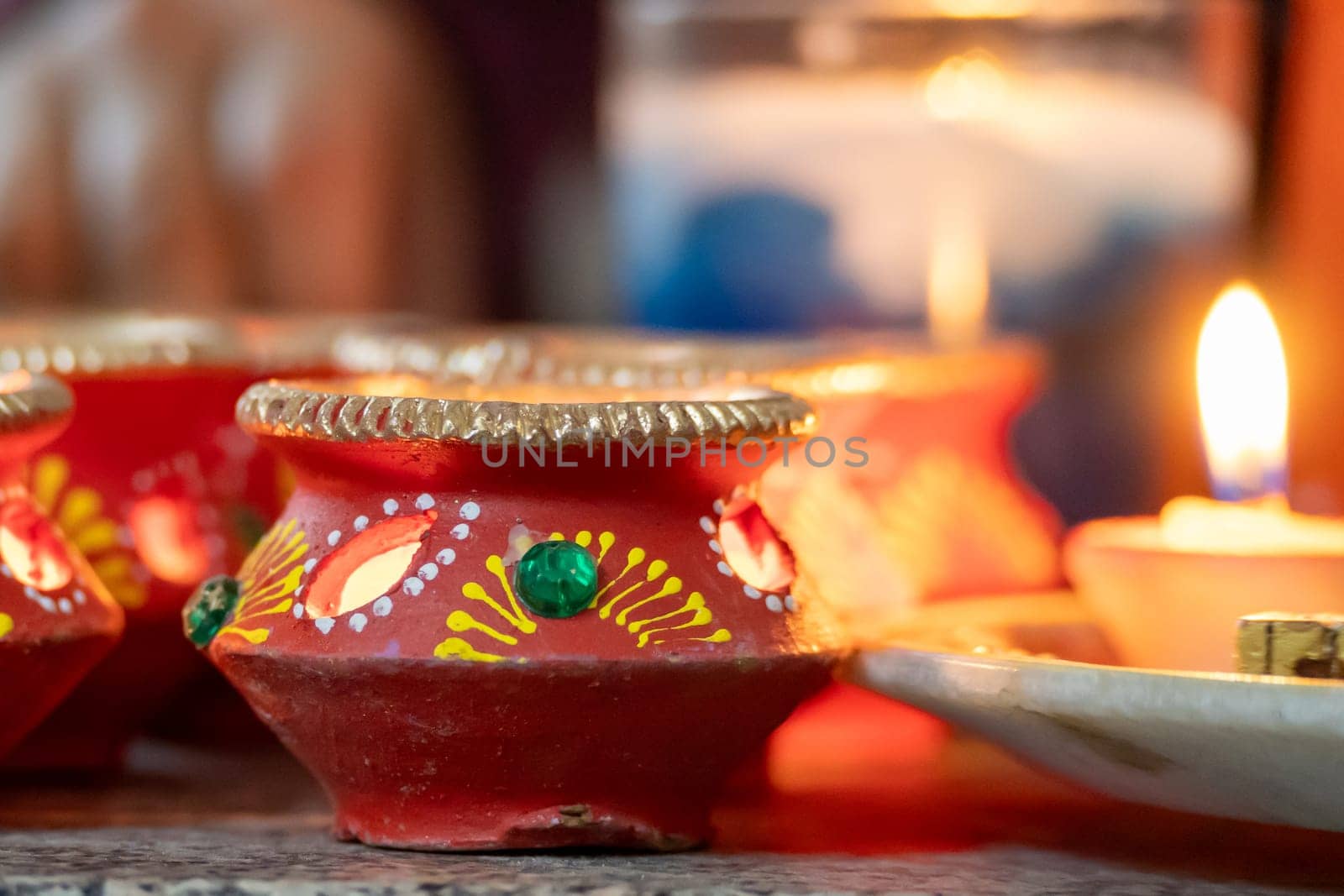 beautifully decorated diyas lit on the eve of diwali and the Ram temple Pran Pratishtha consecration celebrated across India and globally by hindu devotees