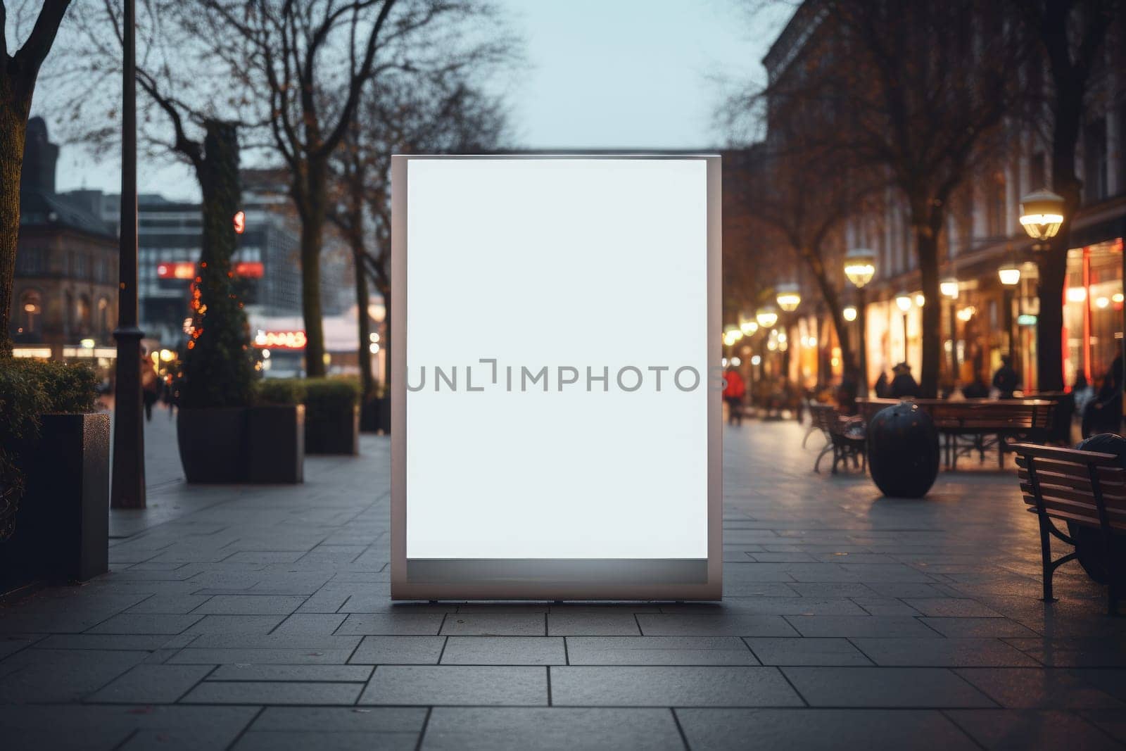 Outdoor ad mockup, fully blurred background. Generative AI.