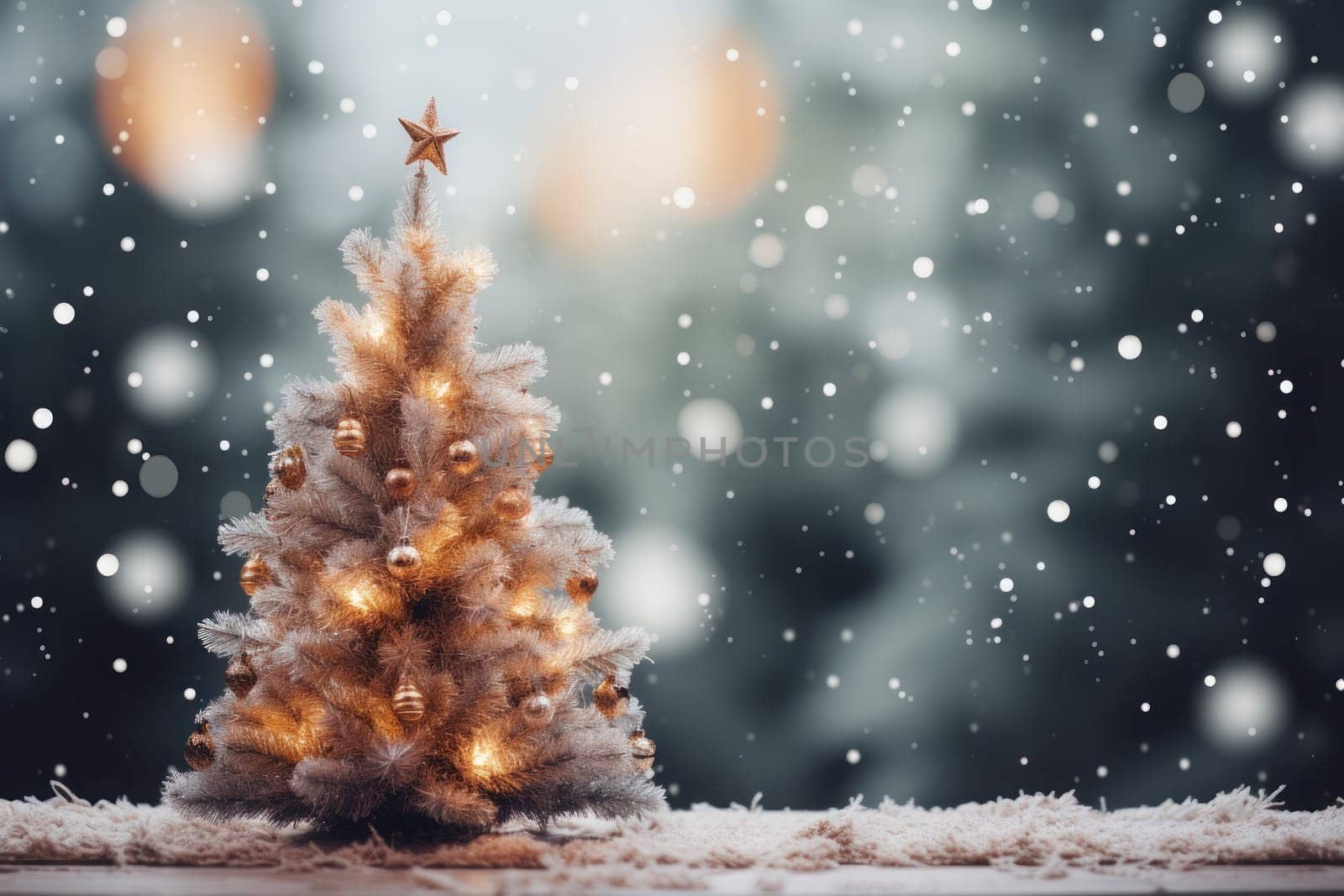 Christmas winter blurred background. Xmas tree with snow. Generative AI by golfmerrymaker