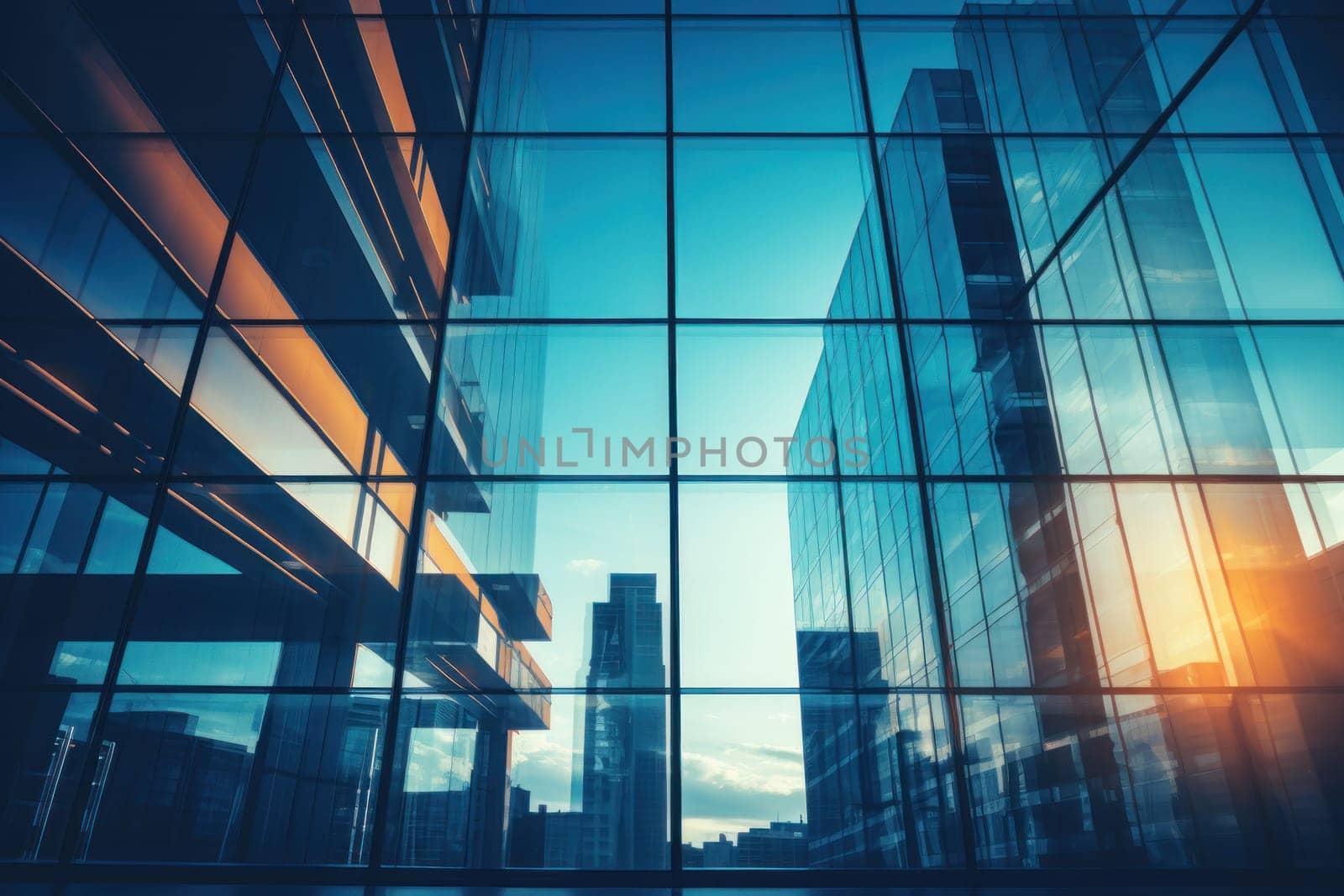 Modern architecture building glass duotone background. Generative AI.