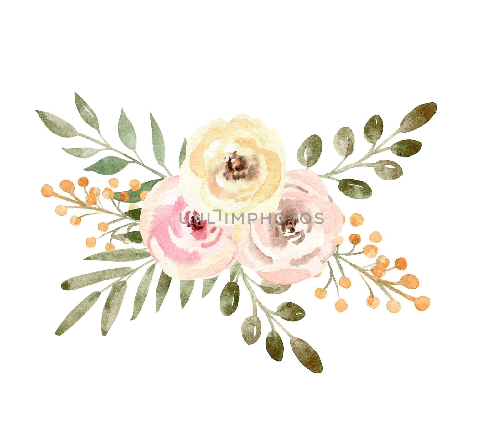 Watercolor floral arrangement pastel color illustration isolated on white by dreamloud