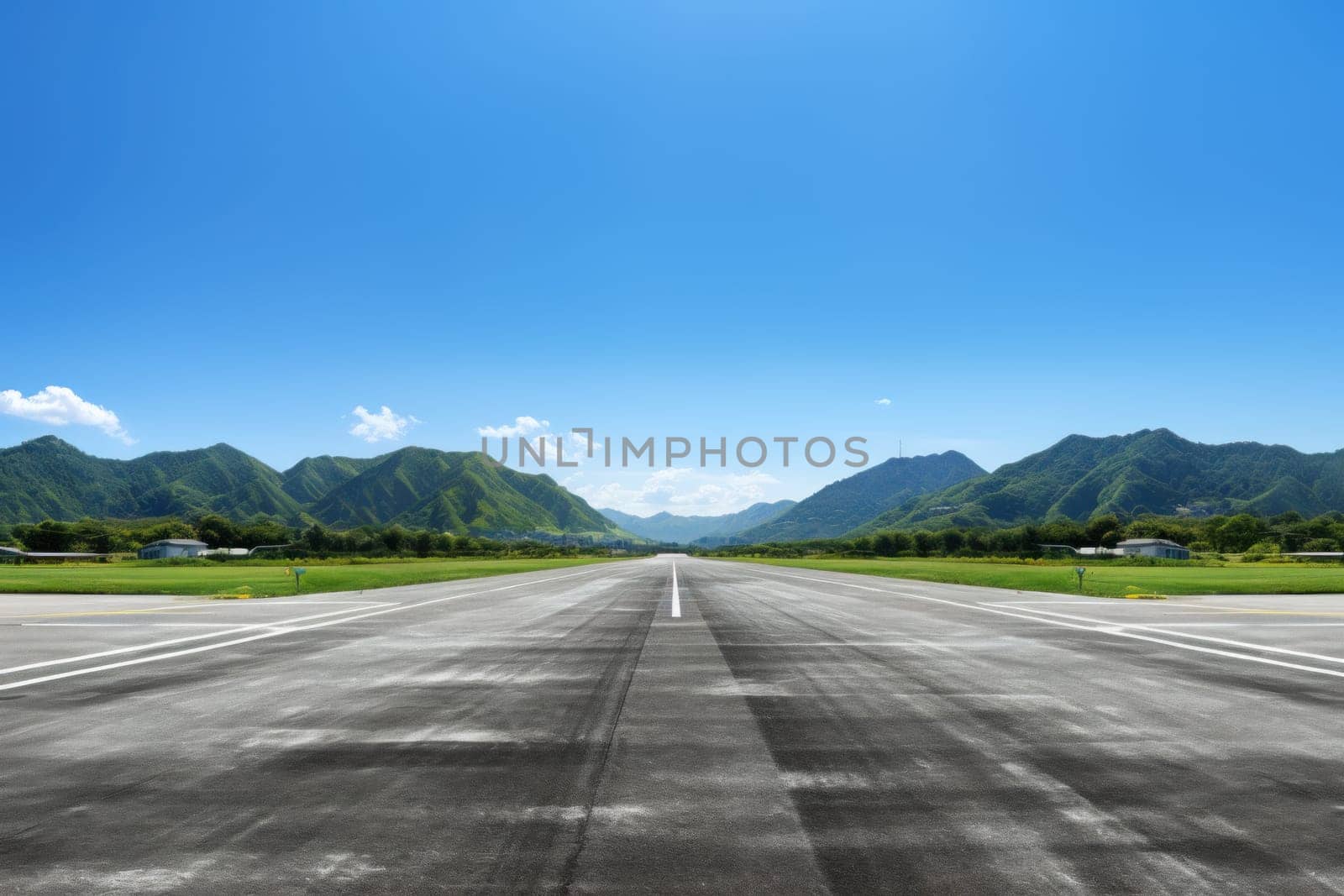 Airport runway on a sunny day. Generative AI.