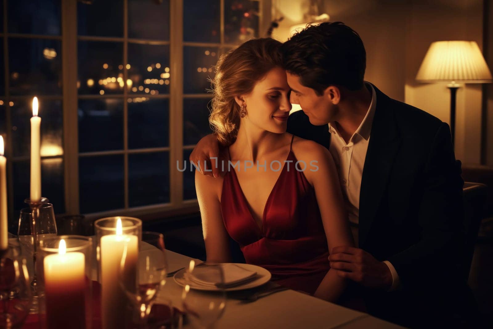 Beautiful couple having romantic dinner and drinking wine on Valentine's Day by andreyz
