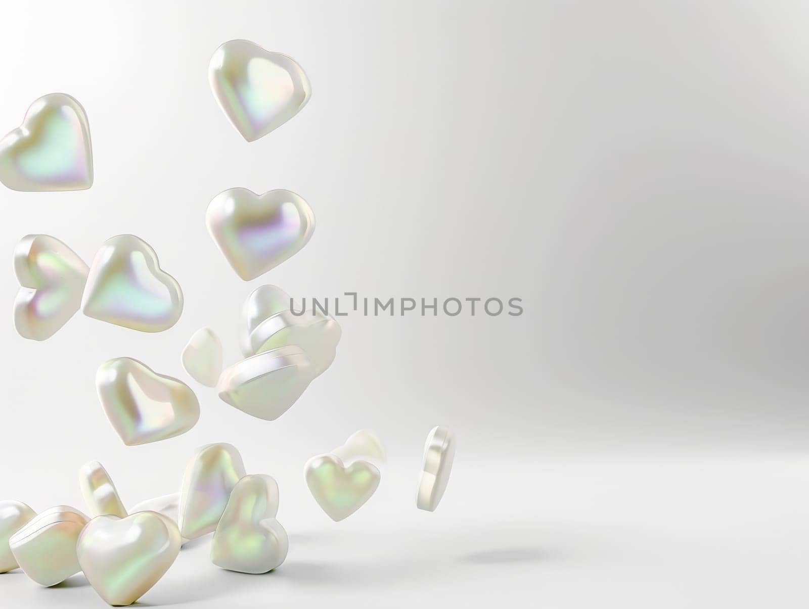 3D Realistic Shiny Shimmering Hearts Background. Valentine's Day Hearts Wallpaper. Glossy Hearts Backdrop with Space for Text. Ai generated