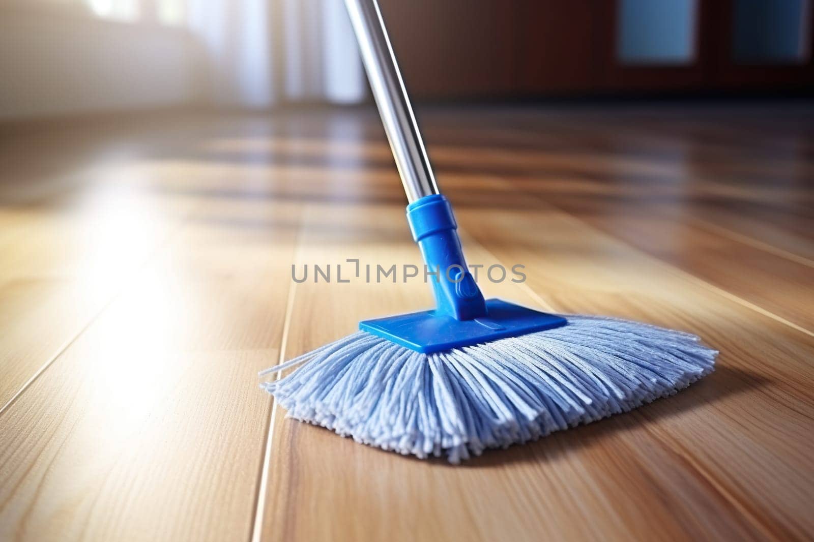 Wet cleaning of the floor using a mop. Concept of cleaning, housework.