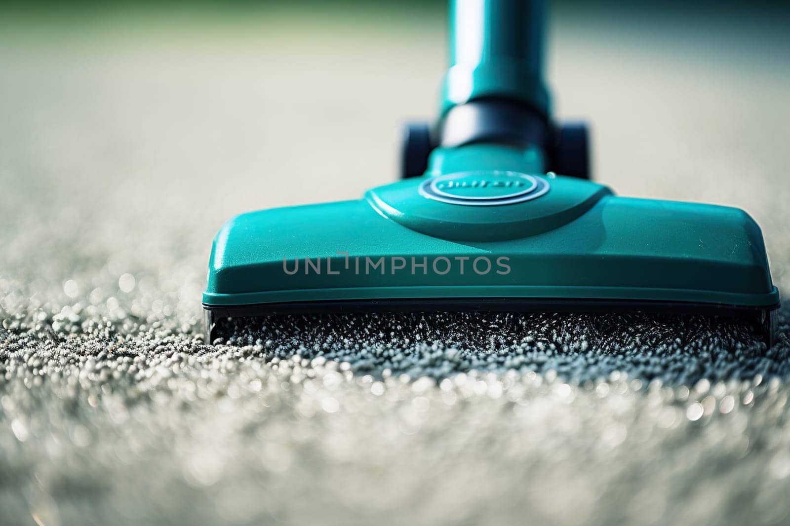 Cleaning a light-colored carpet with a vacuum cleaner. Housework concept.